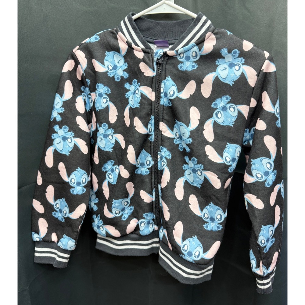 Disney Lilo & Stitch Kids Bomber Zip Up Sweatshirt Black Blue Size 10/12‎ M